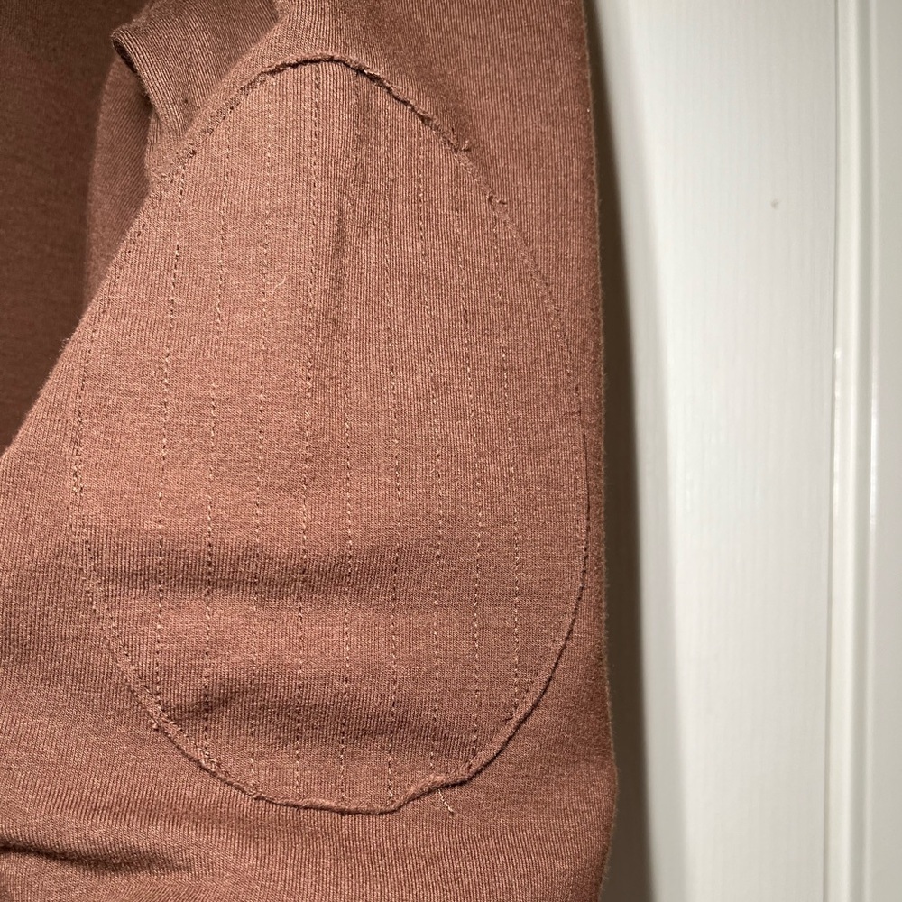 Old Navy SoSoft Brown Ribbed Cowl Neck Sweater Elbow Patchwork Chunky Preppy Y2K - Picture 6 of 16